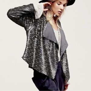 FREE PEOPLE Drippy Sequin Gray Jacket Size Small NWOT